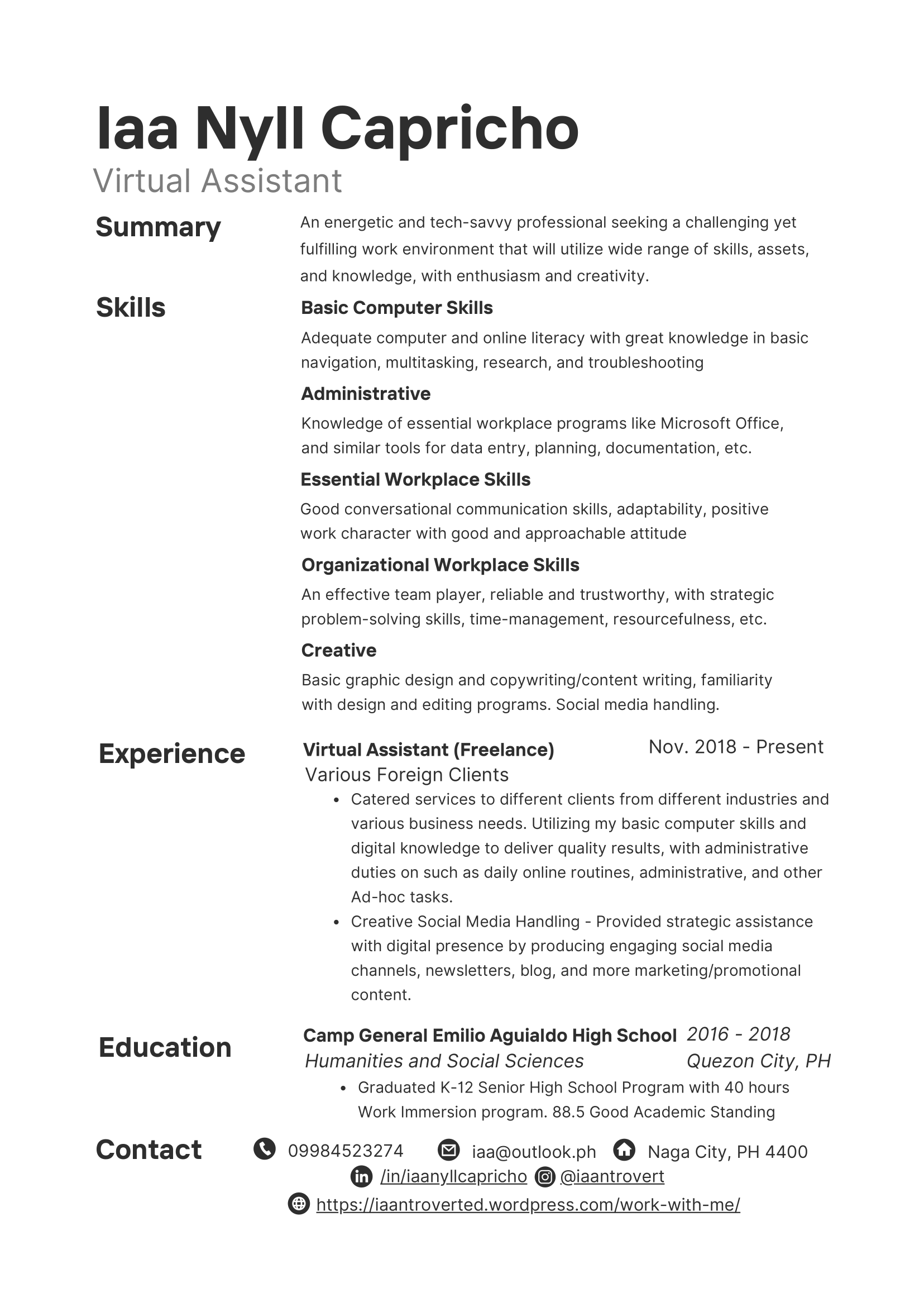 Iaa Nyll's VA Resume